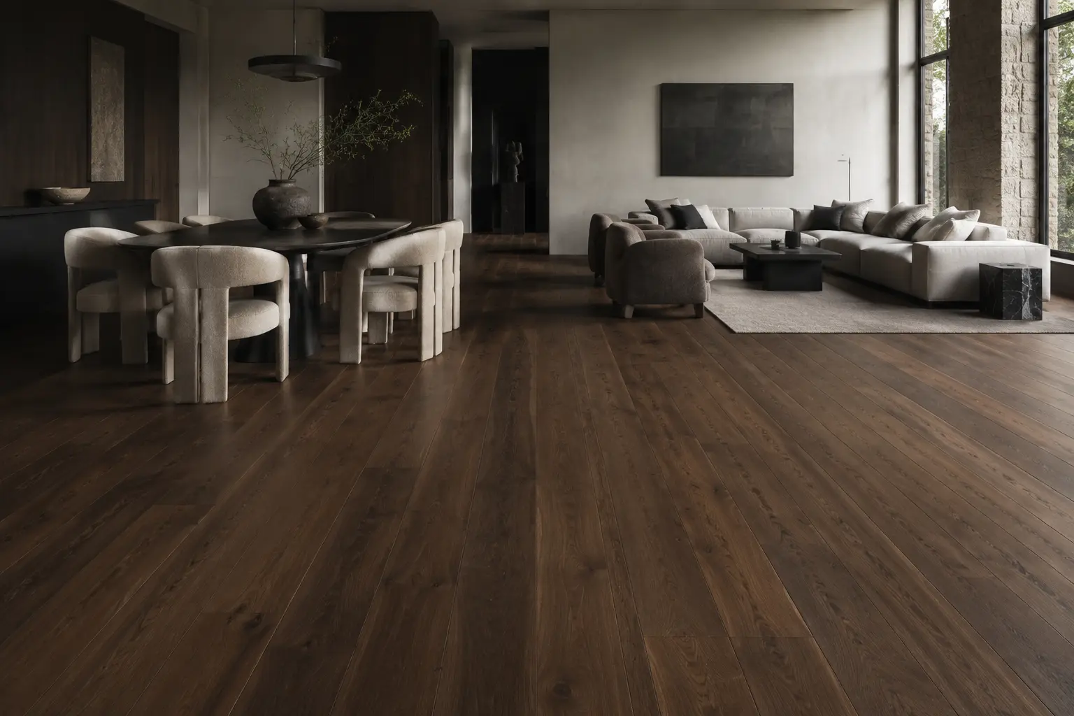 Engineered hardwood flooring in a refined interior
