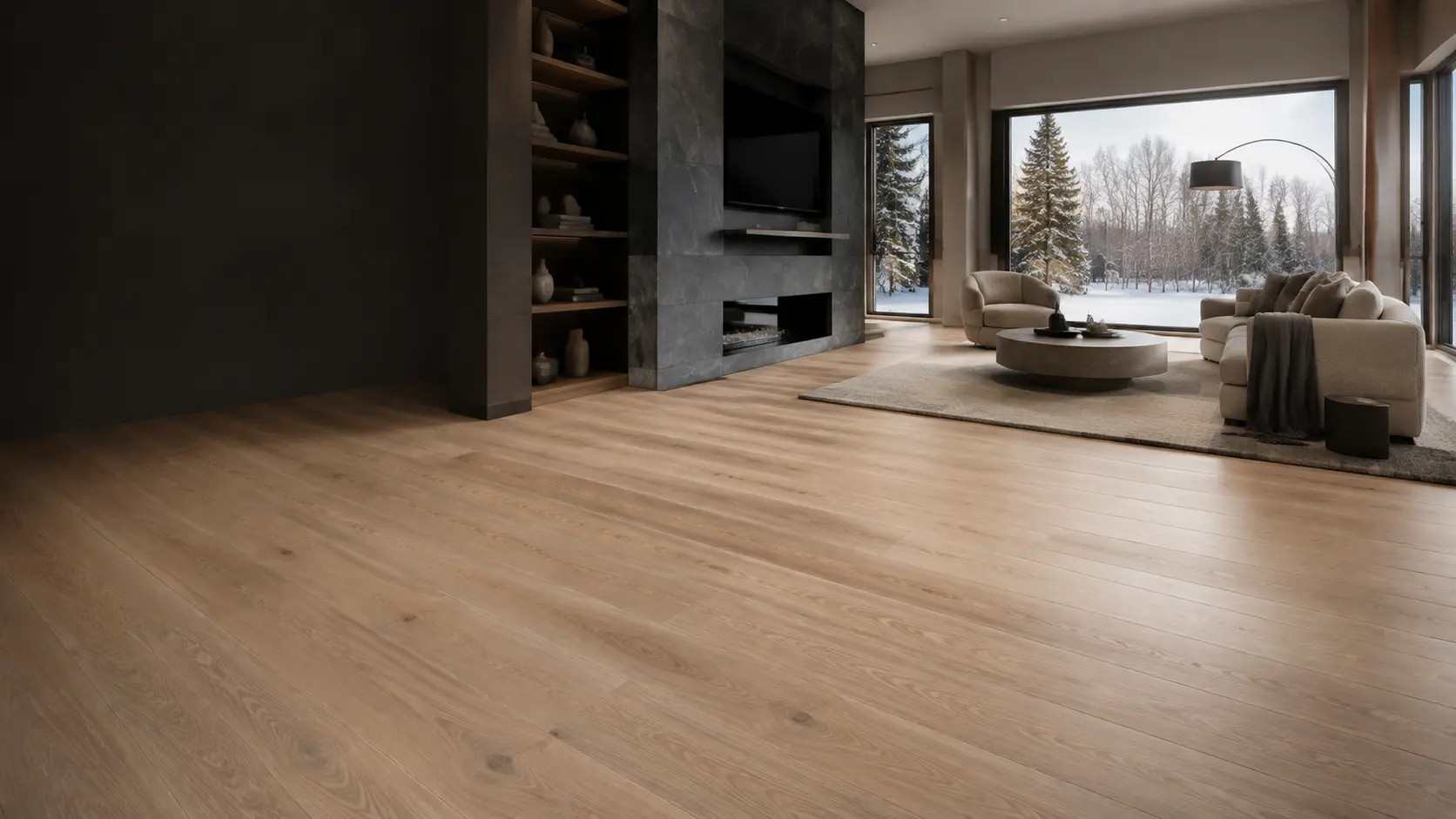 An Edmonton home interior with warm natural oak flooring